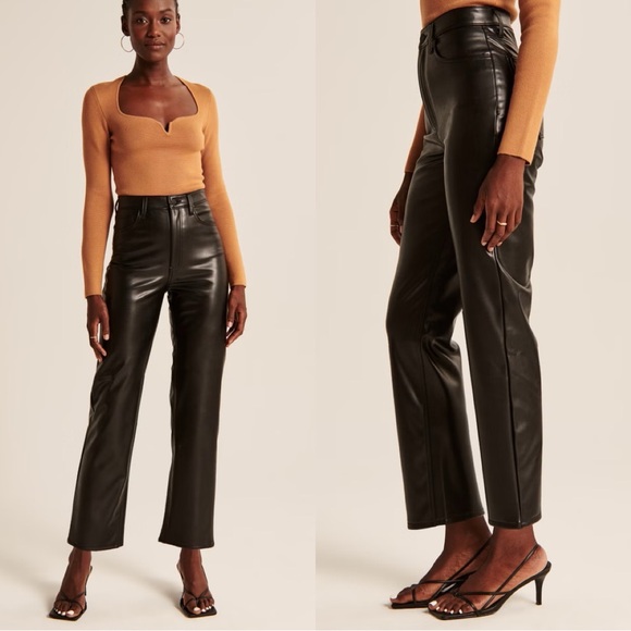 Abercrombie • ankle straight ultra high rise vegan faux leather pants sz 26 / 2S - Picture 2 of 7